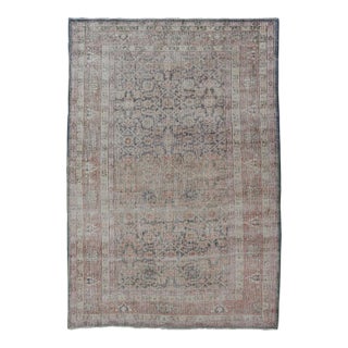Antique Persian Malayer Rug in Variegated Gray-Blue, Cream and Soft Pink For Sale