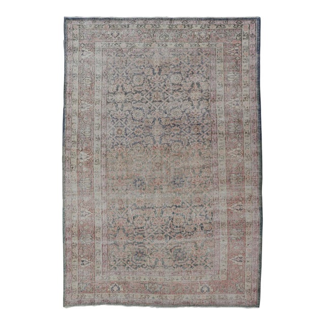 Antique Persian Malayer Rug in Variegated Gray-Blue, Cream and Soft Pink For Sale