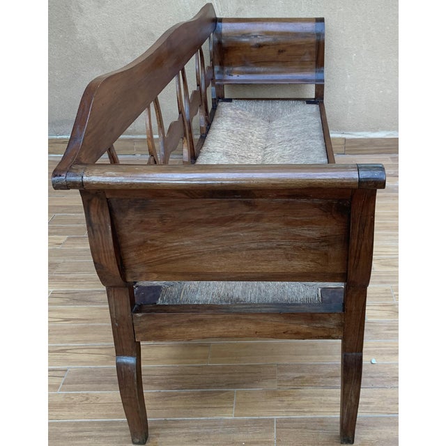 Late 19th Century Catalan Bench in Walnut With Caned Seat For Sale - Image 4 of 12