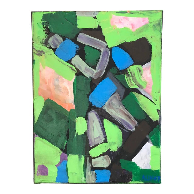Contemporary Abstract Painting in Greens by Cassandra Auker, Acrylic on Stretched Canvas For Sale