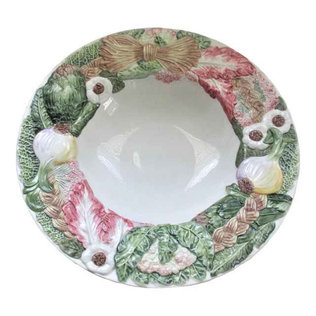 Vintage Italy Ornate Embossed With Vegetables Large Salad/ Pasta Bowl For Sale