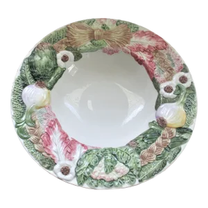 Vintage Italy Ornate Embossed With Vegetables Large Salad/ Pasta Bowl