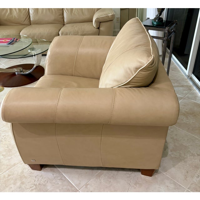 Italsofa by Natuzzi Beige Leather Arm Chair For Sale - Image 11 of 16