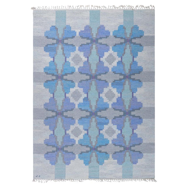 Doris Leslie Blau Vintage Swedish Flat Woven Rug by Judith Johansson For Sale