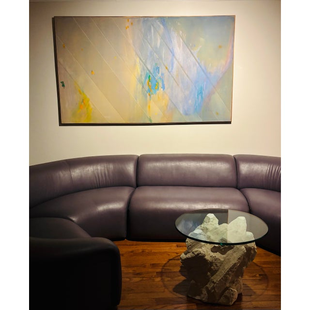 This is a lovely, very large abstract painting dating to the 1970s. It has scored lines that run parallel to the piece,...