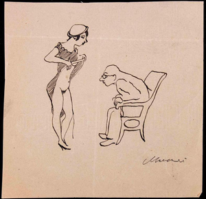 Mino Maccari, Nude Scholar, 1940s, Ink Drawing on Paper
