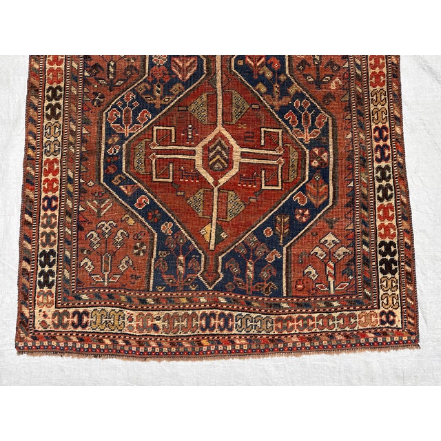 Antique Kashkuli Qashqai Double Medallion Tribal Rug - 3'9" X 5'5" For Sale - Image 4 of 11