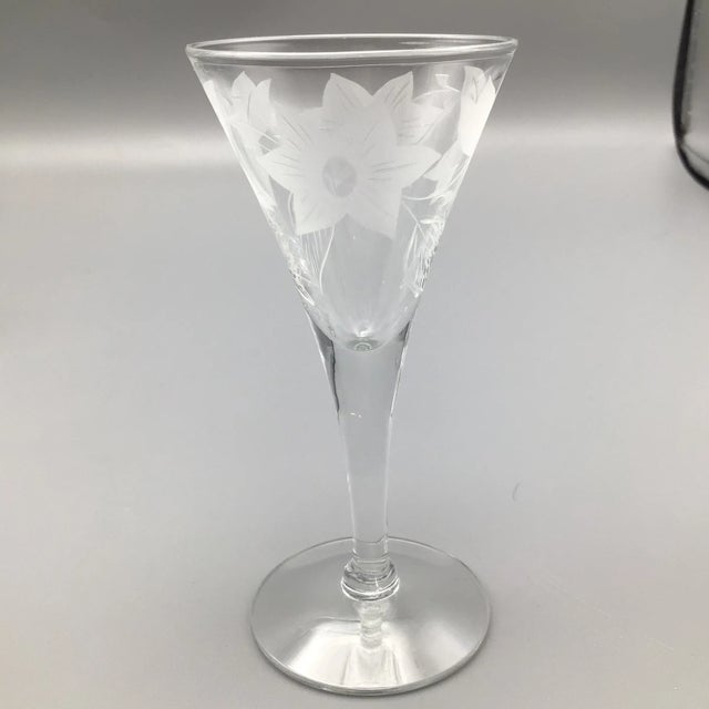 Floral Etched Crystal Stemware Glasses - Set of 18 For Sale - Image 10 of 13