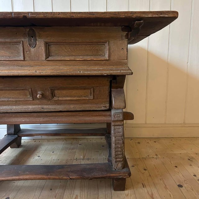 Rustic Antique Dutch Oak Peg Jointed Pay Table, 1780 For Sale - Image 3 of 11