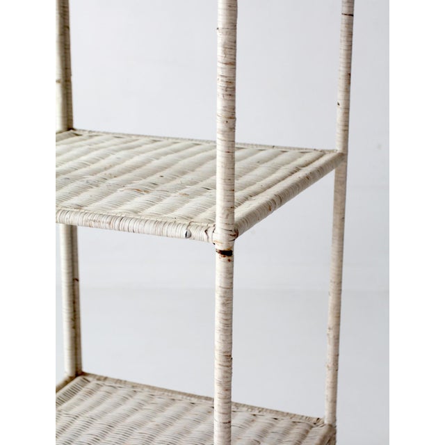 Wood Vintage White Wicker Etagere Shelf With Drawer For Sale - Image 7 of 17