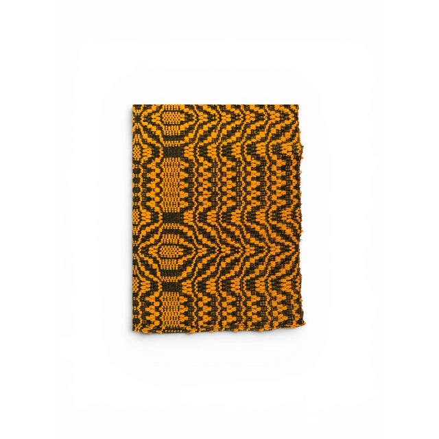 Antique Welsh Weave Overshot Coverlet in Mustard & Dark Brown For Sale - Image 4 of 6