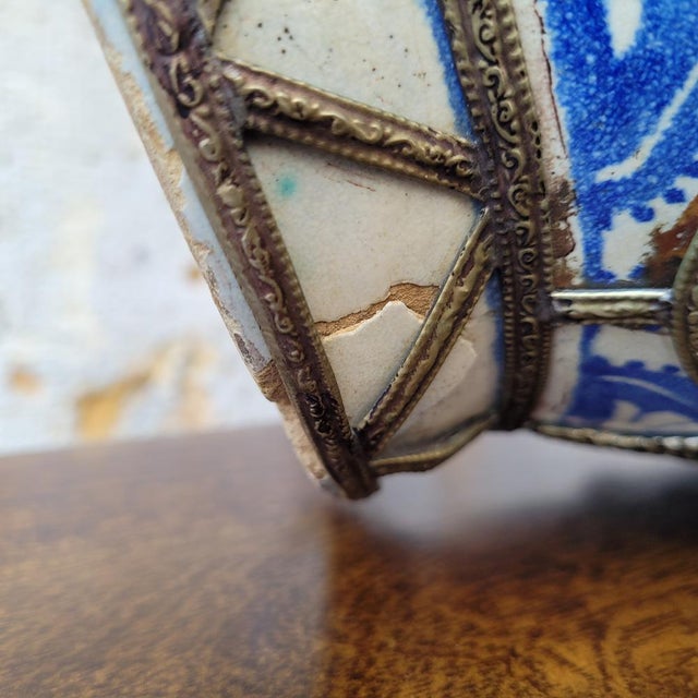 19th Century Filigree Vase in Ceramic, Leather, Enamel and Metal by Safi, Morocco For Sale - Image 9 of 18