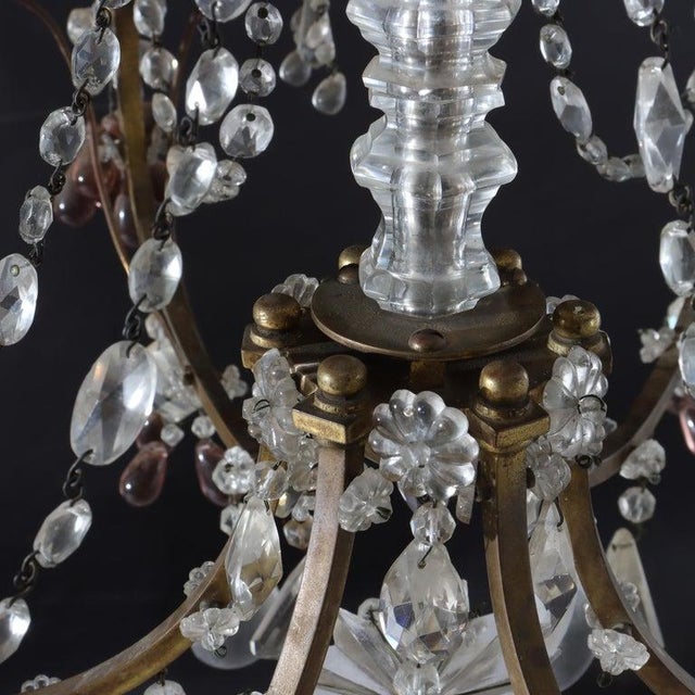 Antique French Louis XIV Style Brass & Crystal 6 Light Chandelier C1930 For Sale - Image 11 of 11