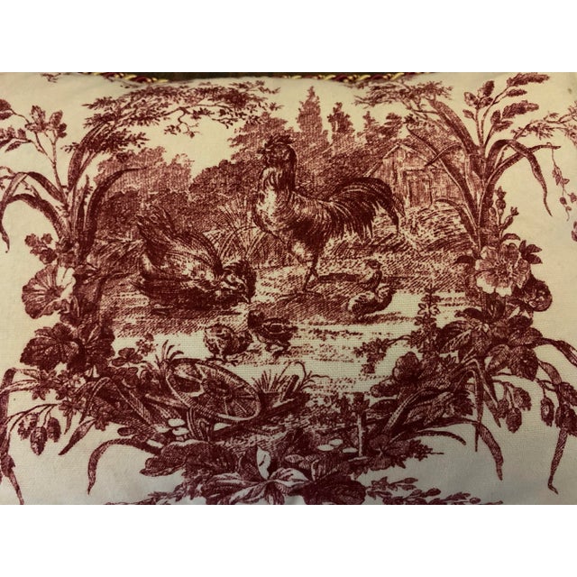 Vintage Custom Red & Ivory French Country Rooster Decorative Pillow For Sale - Image 12 of 12