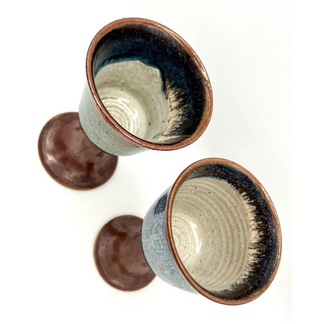 Vintage Stoneware Wine Goblets - A Pair For Sale - Image 4 of 6