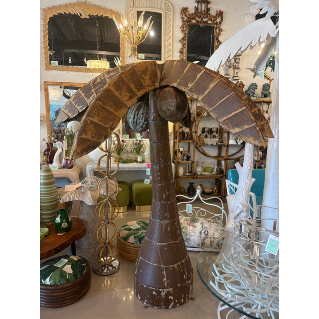 1980s Vintage Palm Beach Palm Tree Coconuts Outdoor Patio Indoor Metal Tropical Statue For Sale - Image 5 of 12