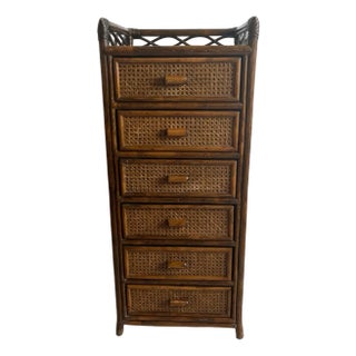 Vintage Cane and Bamboo Tallboy Chest of Drawers, 1970s For Sale