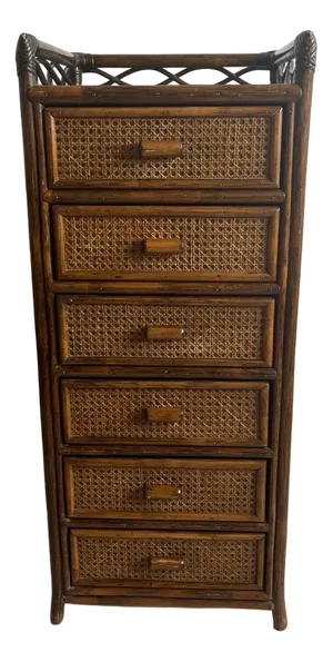 Vintage Cane and Bamboo Tallboy Chest of Drawers, 1970s
