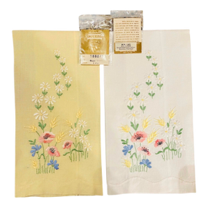 A Pair of Madeira Embroidered Linen Hand Towels With Original Tags