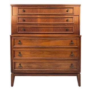 Mid-Century Modern Six Drawer Walnut Highboy Dresser For Sale