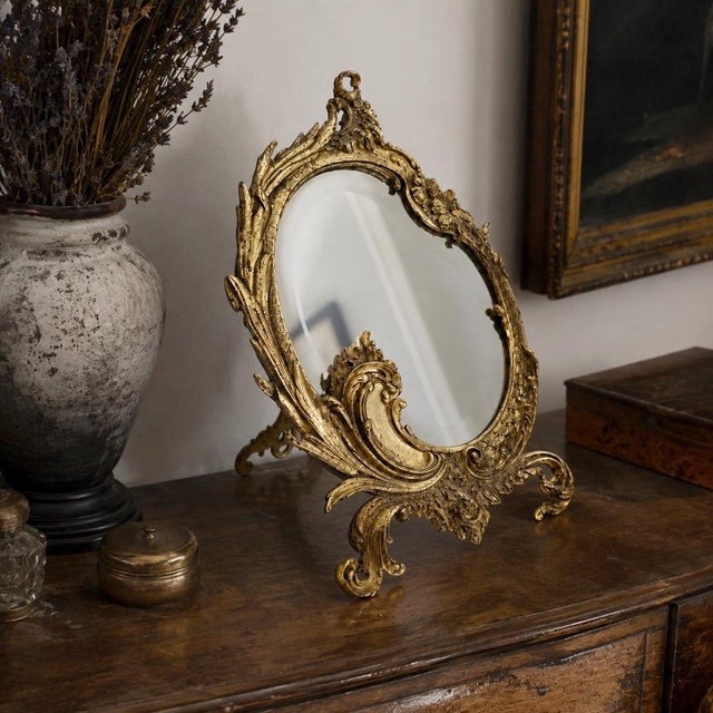 19th Century Napoleon III Gilt Bronze Vanity Mirror For Sale - Image 3 of 11