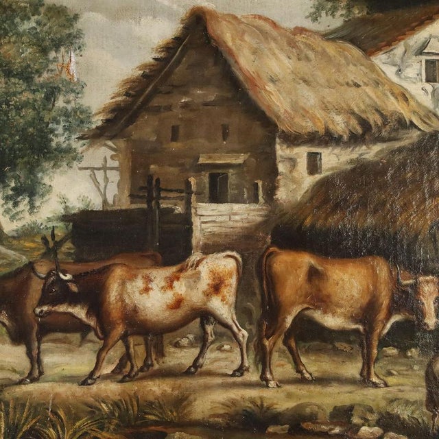19th Century Central European School Artist, Bucolic Landscape with Figures and Animals, 19th Century, Oil Painting on Canvas, Framed For Sale - Image 5 of 12
