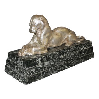 Silver-Plated Bronze Lioness, 1930s For Sale