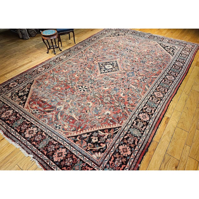 Vintage Oversized Persian Mahal-Sultanabad Rug, Hand-Knotted Wool, Floral Pattern, Red & Navy, 11x17 For Sale - Image 16 of 16