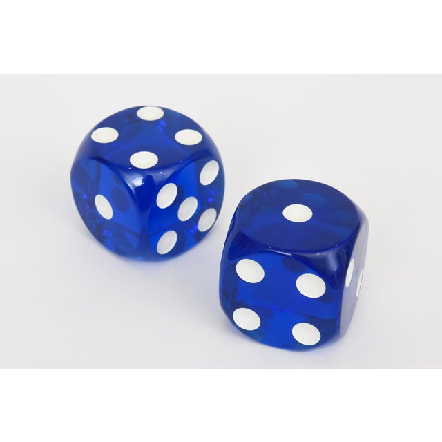 Plastic Vintage Royal Blue and White Resin Dice Sculpture Pair of 80's For Sale - Image 7 of 10