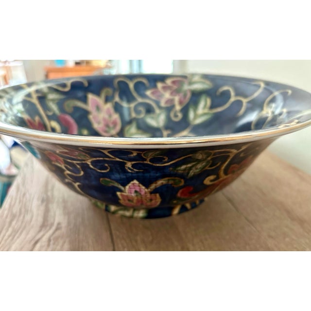 Chinoiserie Large Chinese Hand Painted Lotus Bowl - 14" Wide For Sale - Image 3 of 9