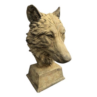 English Cast Stone Wolf Head Bust For Sale