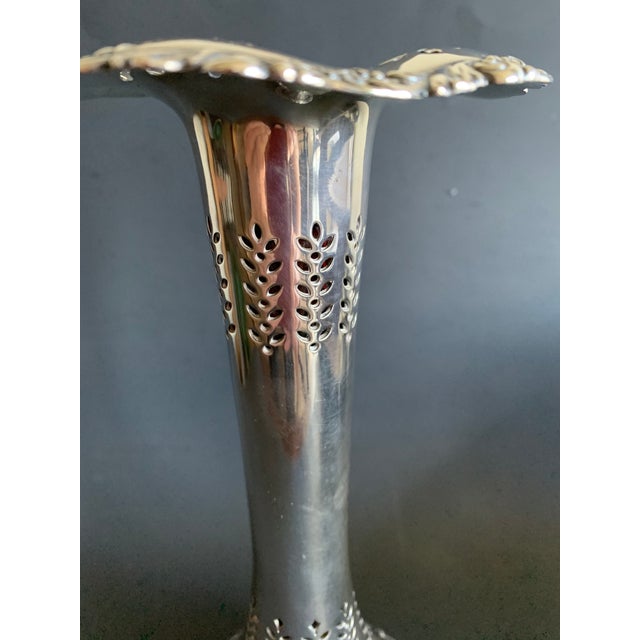 Late 19th Century Antique Howard & Co. New York Sterling Silver Pierced Floral Vase With Original Red Glass Liner For Sale - Image 5 of 8