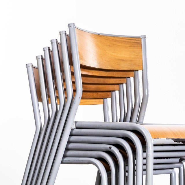 French Grey Stacking Dining Chairs from Mullca, 1950s, Set of 9 For Sale - Image 4 of 11