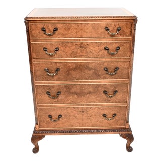 Antique Burr Walnut Chest of Drawers, 1920s For Sale