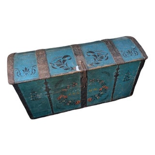 Antique Wood Painted Swedish Dome Top Trunk 19 Century For Sale