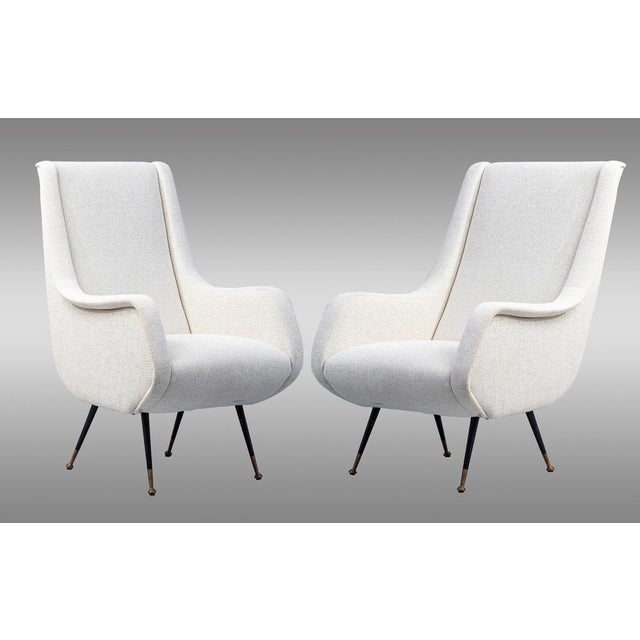1950s Italian Armchairs in Wool with Metal Legs, 1950s, Set of 2 For Sale - Image 5 of 6