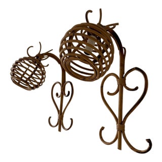 Midcentury Rattan Bamboo Lantern Pair Louis Sognot Style Italy 1960 For Sale