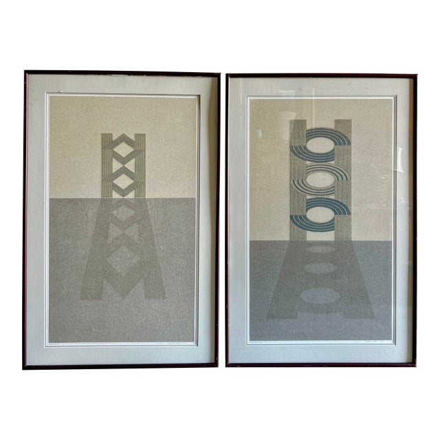 1970s Original Signed 41" Bong Tae Kim Ullin Prints, Signed Editions "Ullin I" and "Ullin II" - Set of 2 For Sale