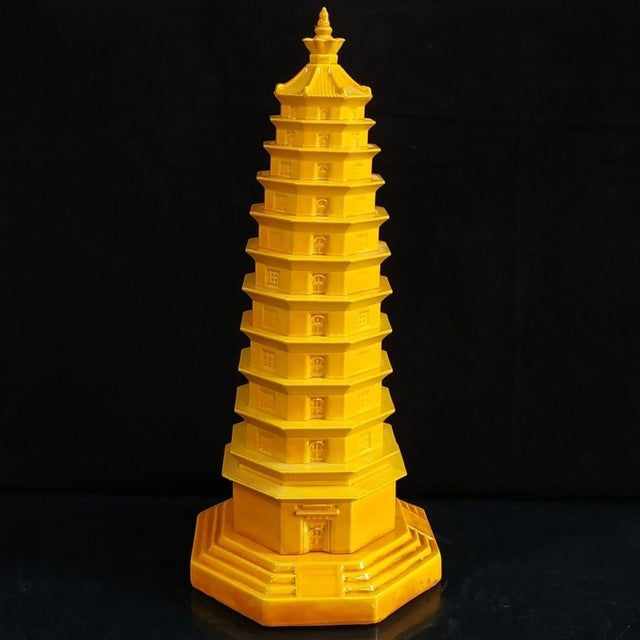 Late 20th Century Vintage Yellow Glazed Porcelain Wenchang Pagoda Model For Sale - Image 5 of 9