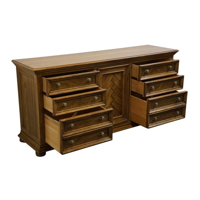 Late 20th Century Drexel Heritage Chartwell Collection Rustic European 69" Triple Door Dresser For Sale - Image 9 of 16