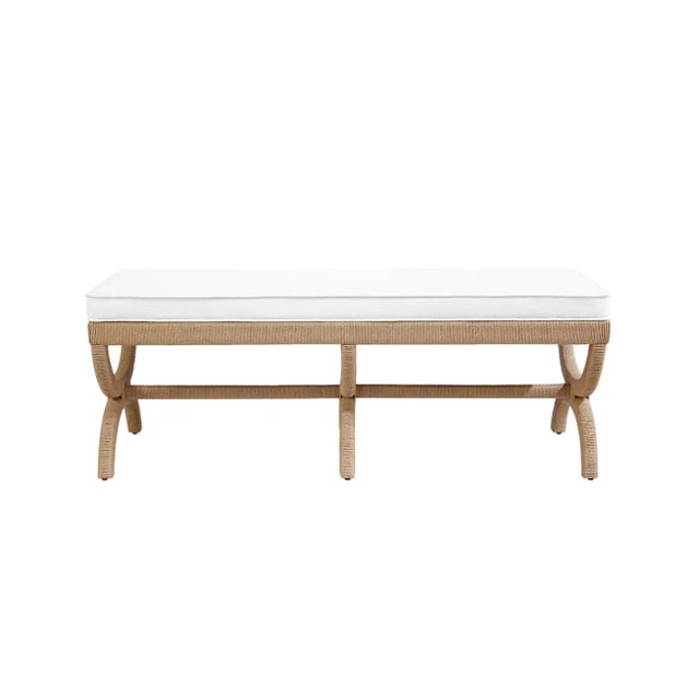 Tan Matthew Izzo Home Xanadu Bench - Neo-Classical Natural Rope Bench With White Performance Linen Cushion For Sale - Image 8 of 8