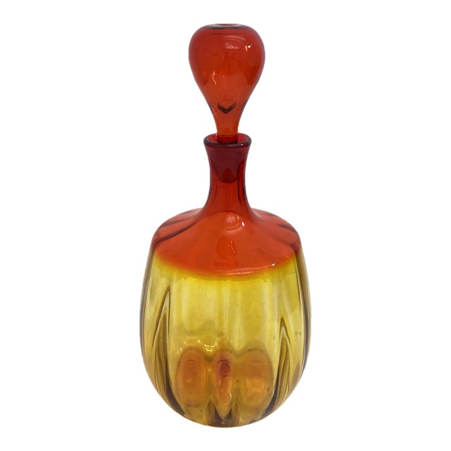 Vintage Blenko Optic Tangerine Decanter, Signed by Nickerson For Sale