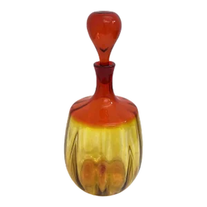 Vintage Blenko Optic Tangerine Decanter, Signed by Nickerson