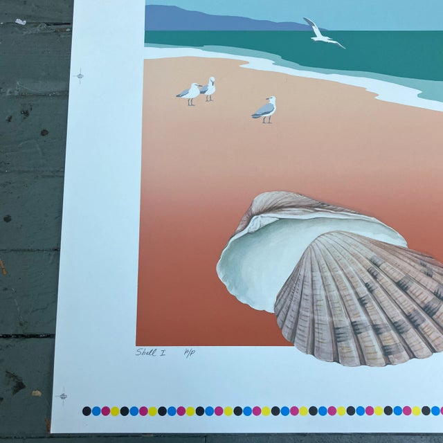 1980’s Two Original Contemporary Beach Seashell Lithograph by Jung Park “Shell I&ii” Set of Two For Sale - Image 4 of 7