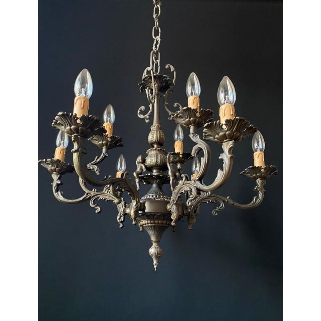Vintage Bronze Chandelier, 1960s For Sale - Image 4 of 12