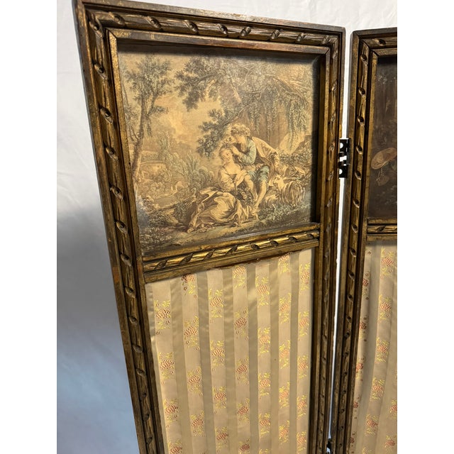 Late 19th Century Antique Giltwood 3-Panel Screen | Boucher / Daullé Engravings, Four Seasons | French Rococo Revival Paravent For Sale - Image 5 of 16