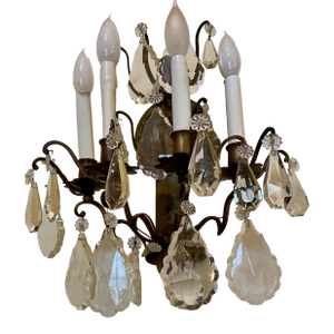 Late 18th Century Crystal and Bronze 4 Candle Wall Sconce