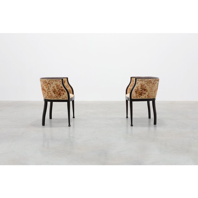 Antique Ebonised Tub Armchairs with Floral Upholstery, France, 1890s, Set of 2 For Sale - Image 11 of 11
