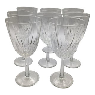 French Hexagon Stemmed Crystal Water Goblets-Set of 8 For Sale
