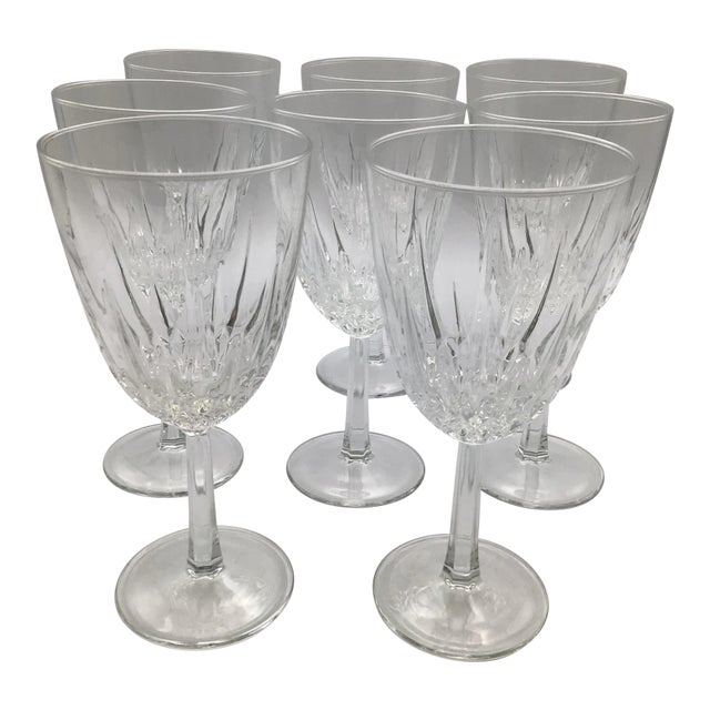 French Hexagon Stemmed Crystal Water Goblets-Set of 8 For Sale